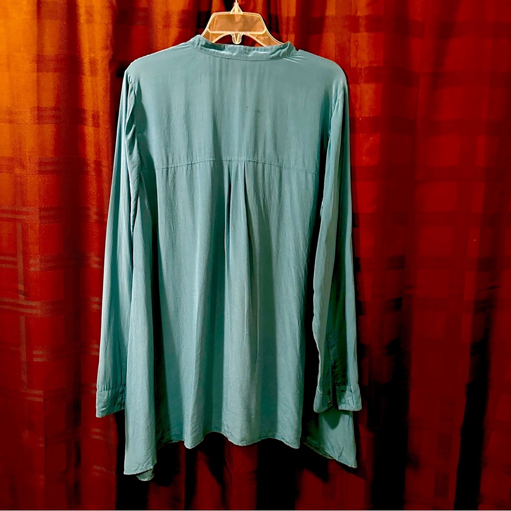 Eileen Fisher Teal Silk Blouse - Picture 2 of 6